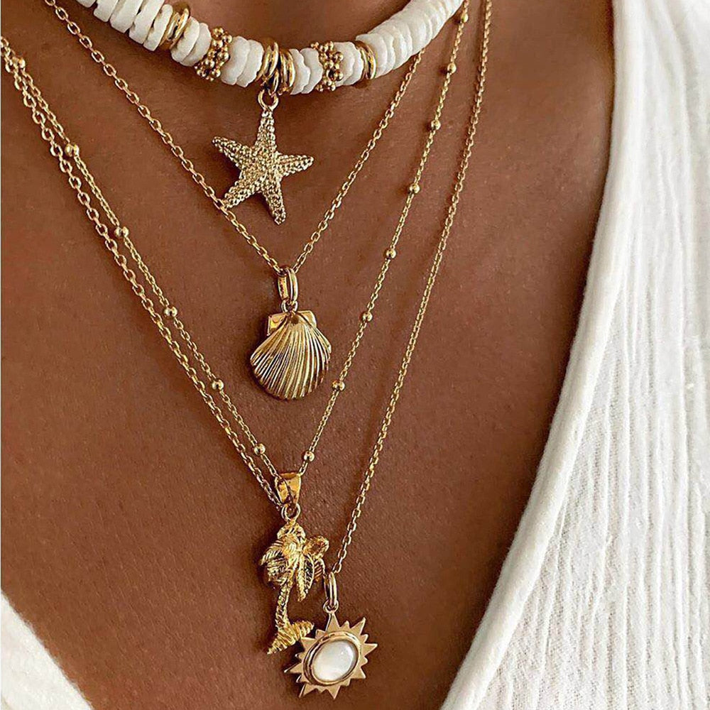 Clay Shell Star layered Necklace